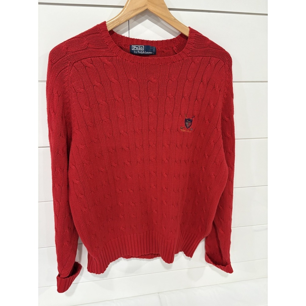 Polo Ralph Lauren Women's Cable-Knit Cotton Red Crewneck Sweater‎ Size M